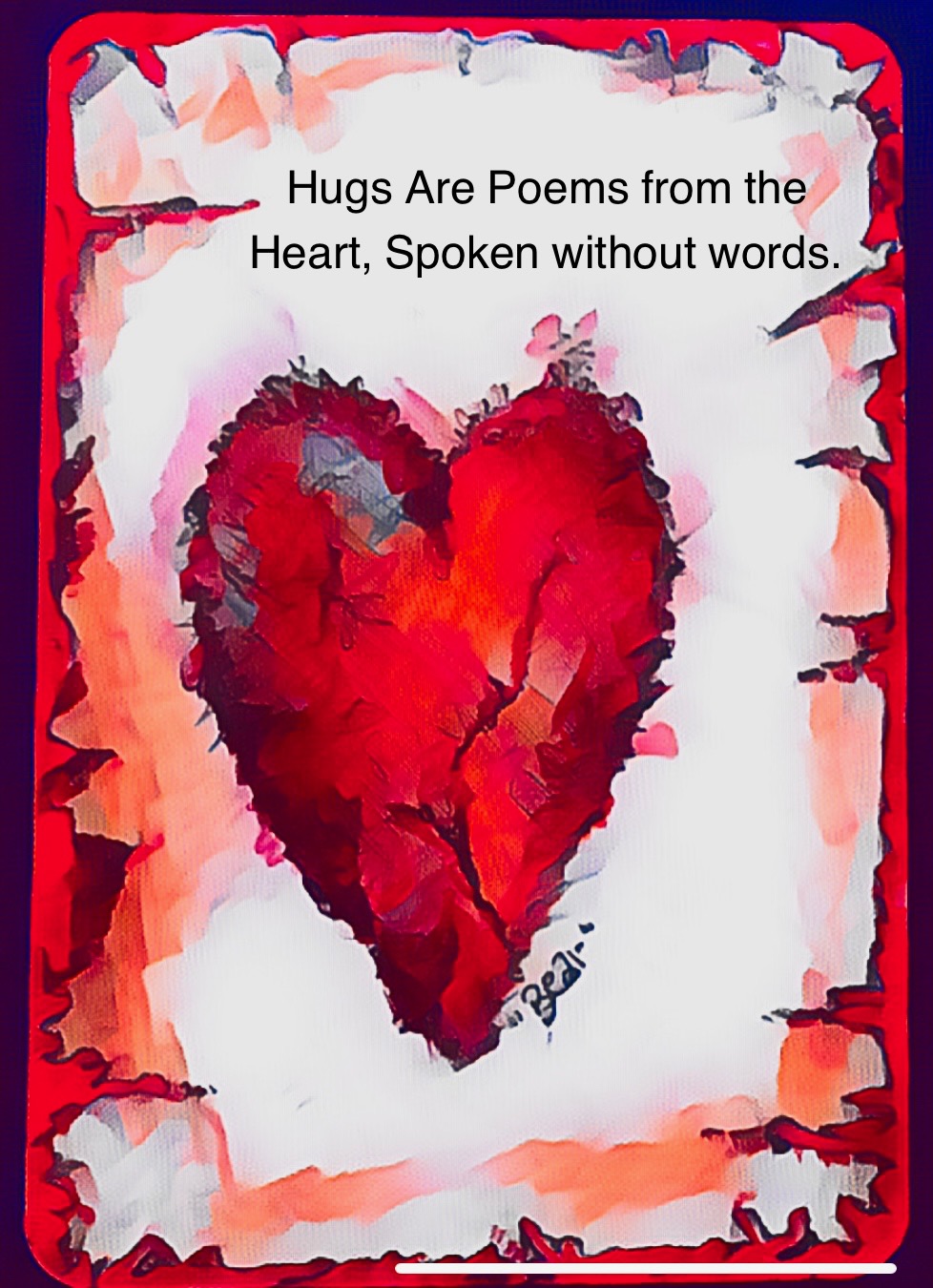 A bright red heart with hand-lettered words around it